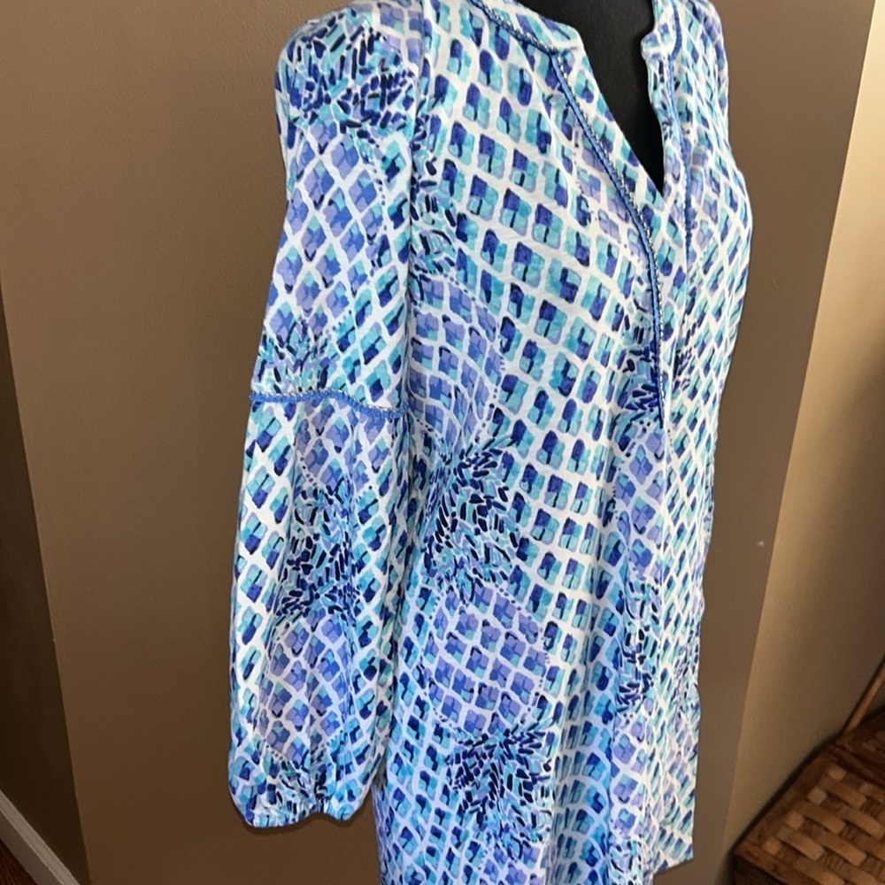 Lilly Pulitzer Joy Tunic Dress SZ Small Blue/White/Teal Pineapple All Over Print - Picture 5 of 11